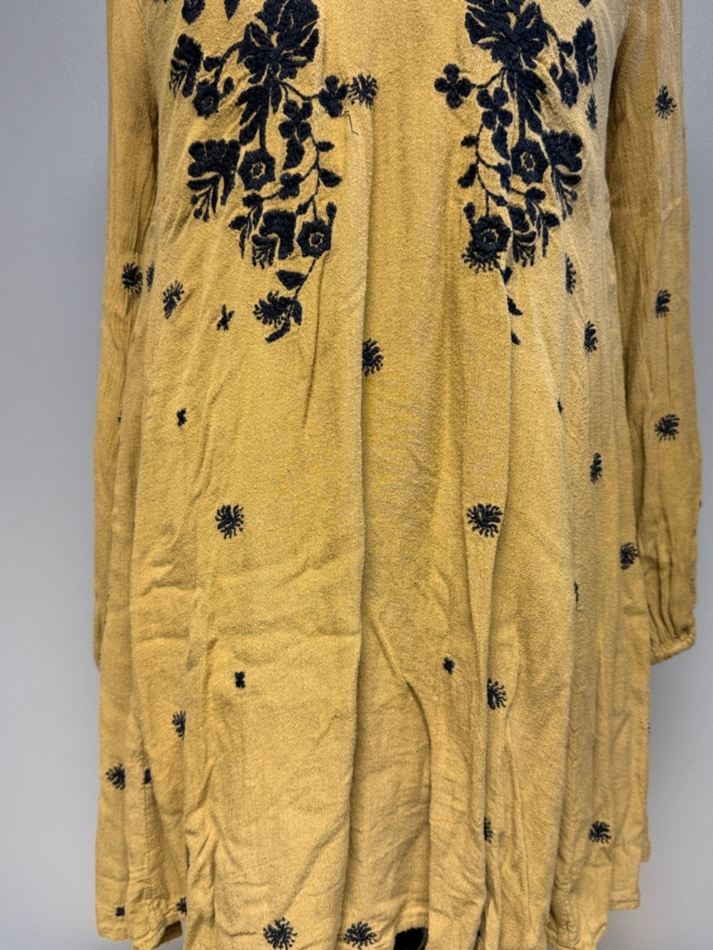 Free People Mustard Floral Embroidered Tunic Top Boho - Picture 3 of 6